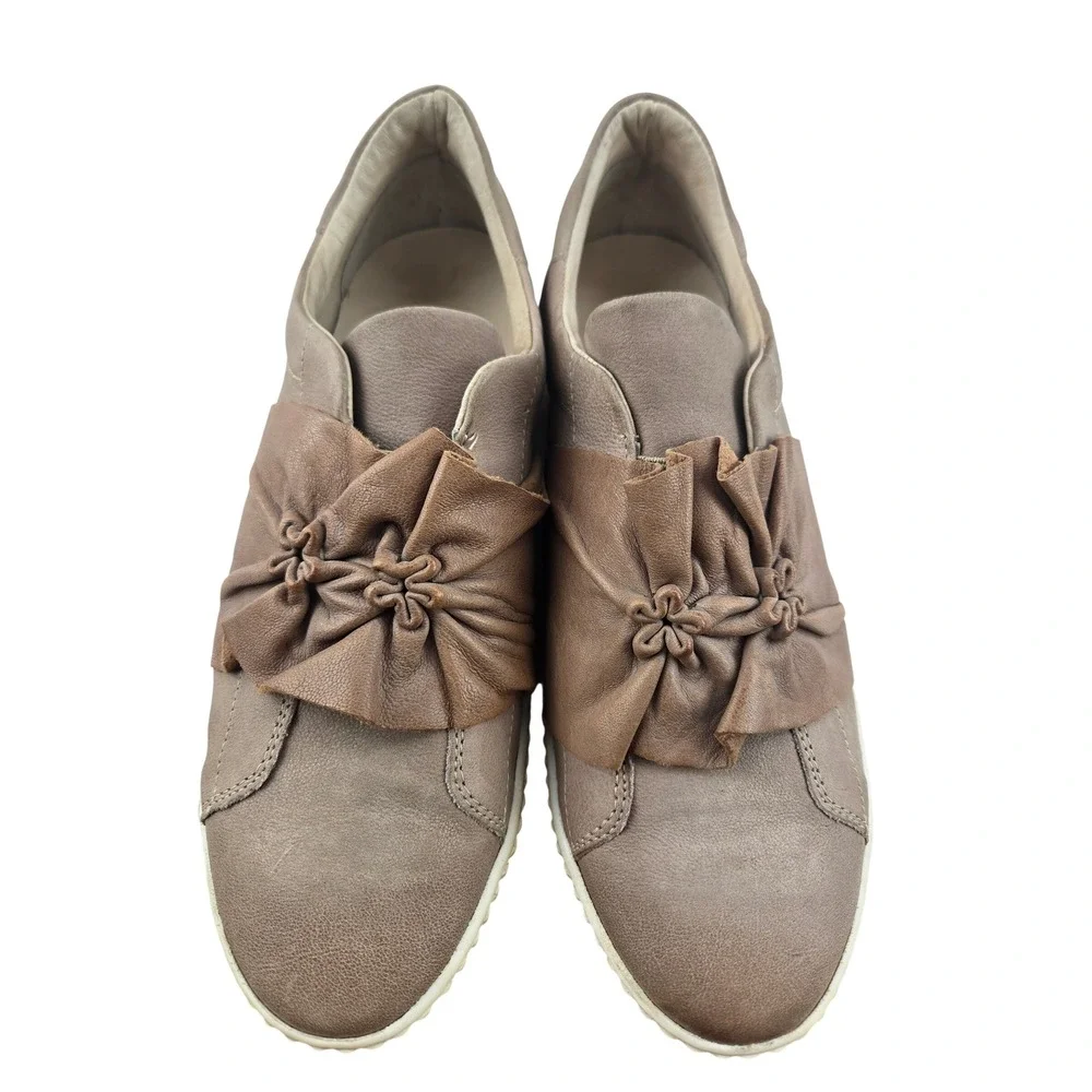 Miz Mooz Women Taupe Leather Knotted Bow Slip On Sneakers EU 39 US 8.5-9 Low Top